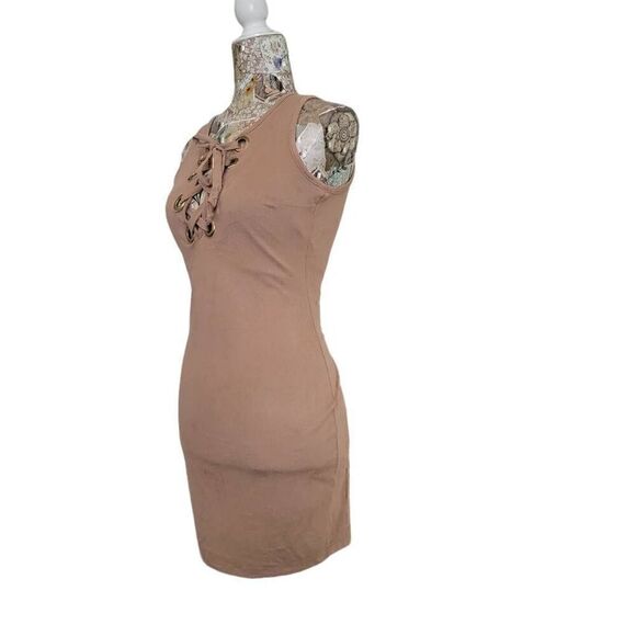 Goodtime USA Tan Neutral Soft Microfiber Stretch Sexy Body Hugging Short Dress - Picture 7 of 11